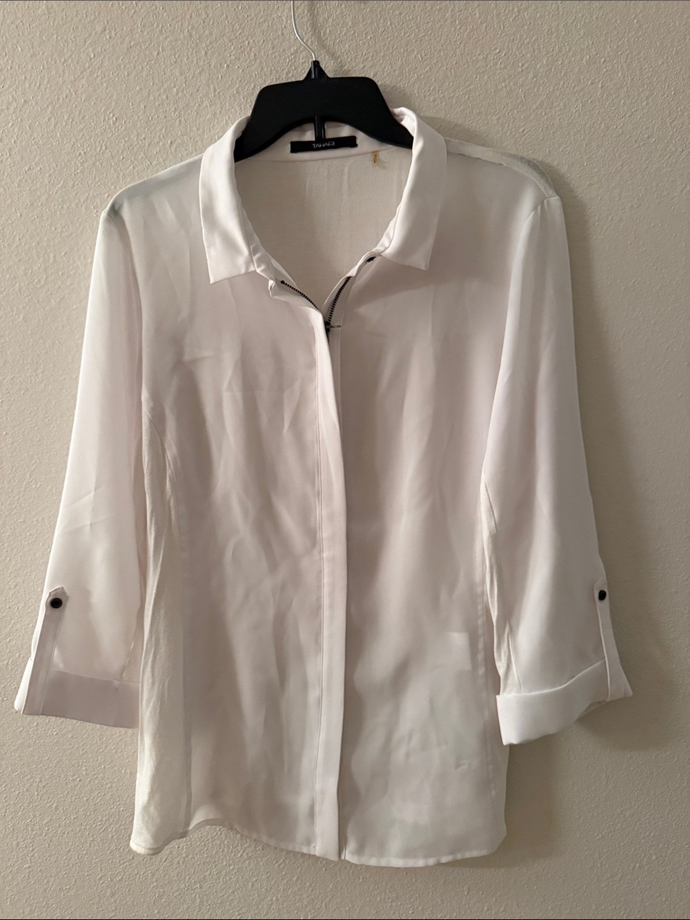 Tahari White Button-Front Zip-Placket Blouse